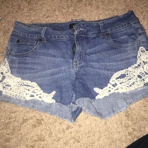 Lace blue jean shorts